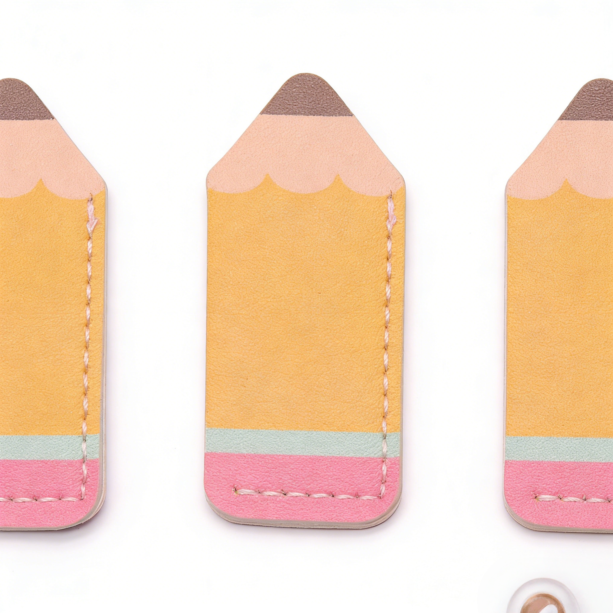 Cute Cartoon Pencil PU Leather Waterproof Bookmark Embossed Design Lovely Stationery for Kids Reading