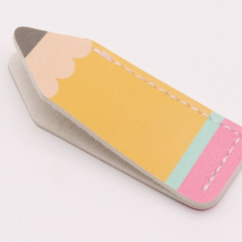 Cute Cartoon Pencil PU Leather Waterproof Bookmark Embossed Design Lovely Stationery for Kids Reading