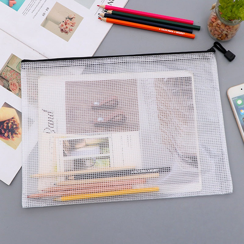 Multipurpose Reusable Plastic File Folder Moisture-Proof Mesh Zipper Pouch Student Test Paper Organizer