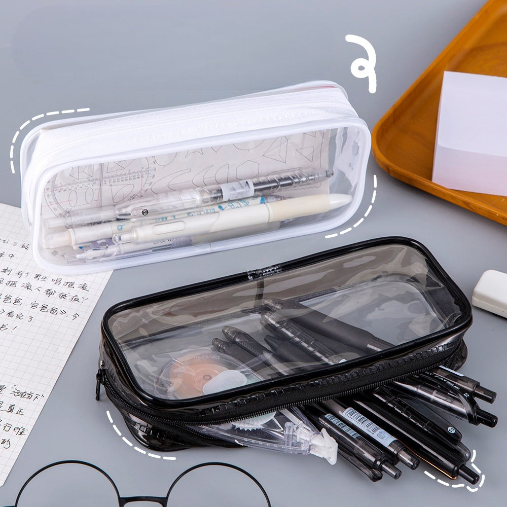 Cute Transparent PVC Pencil Case Clear Stationery Bag Makeup Storage Pouch for School Office