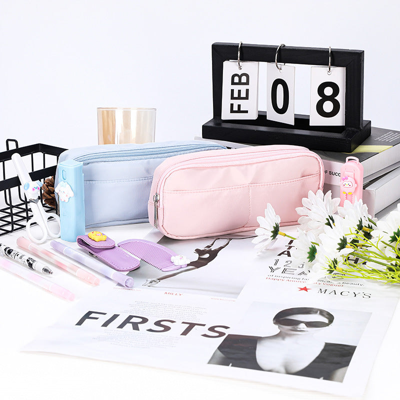 New Simple Solid Color 3D Pencil Bag Large Opening Stationery Storage Pencil Case for School