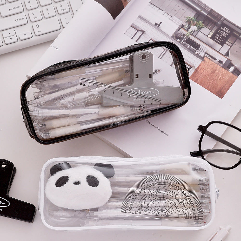 Cute Transparent PVC Pencil Case Clear Stationery Bag Makeup Storage Pouch for School Office