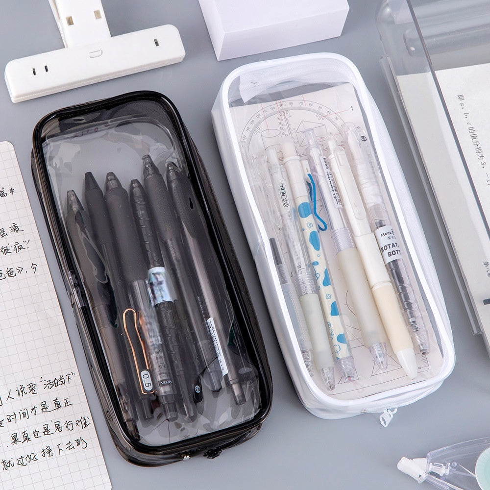 Cute Transparent PVC Pencil Case Clear Stationery Bag Makeup Storage Pouch for School Office
